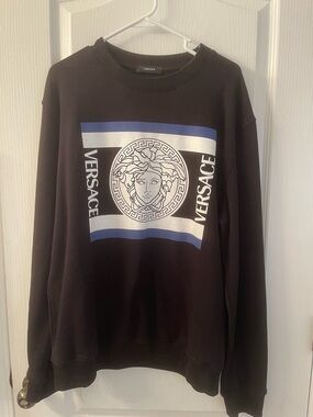 Versace Black Crewneck Sweatshirt with Blue & White Medusa Panel
